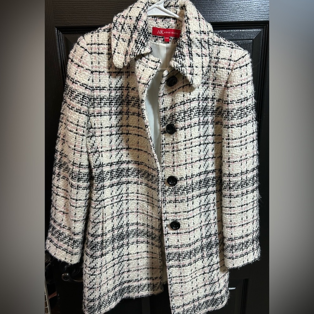 Anne Klein Black and Cream Plaid Coat - Picture 1 of 4